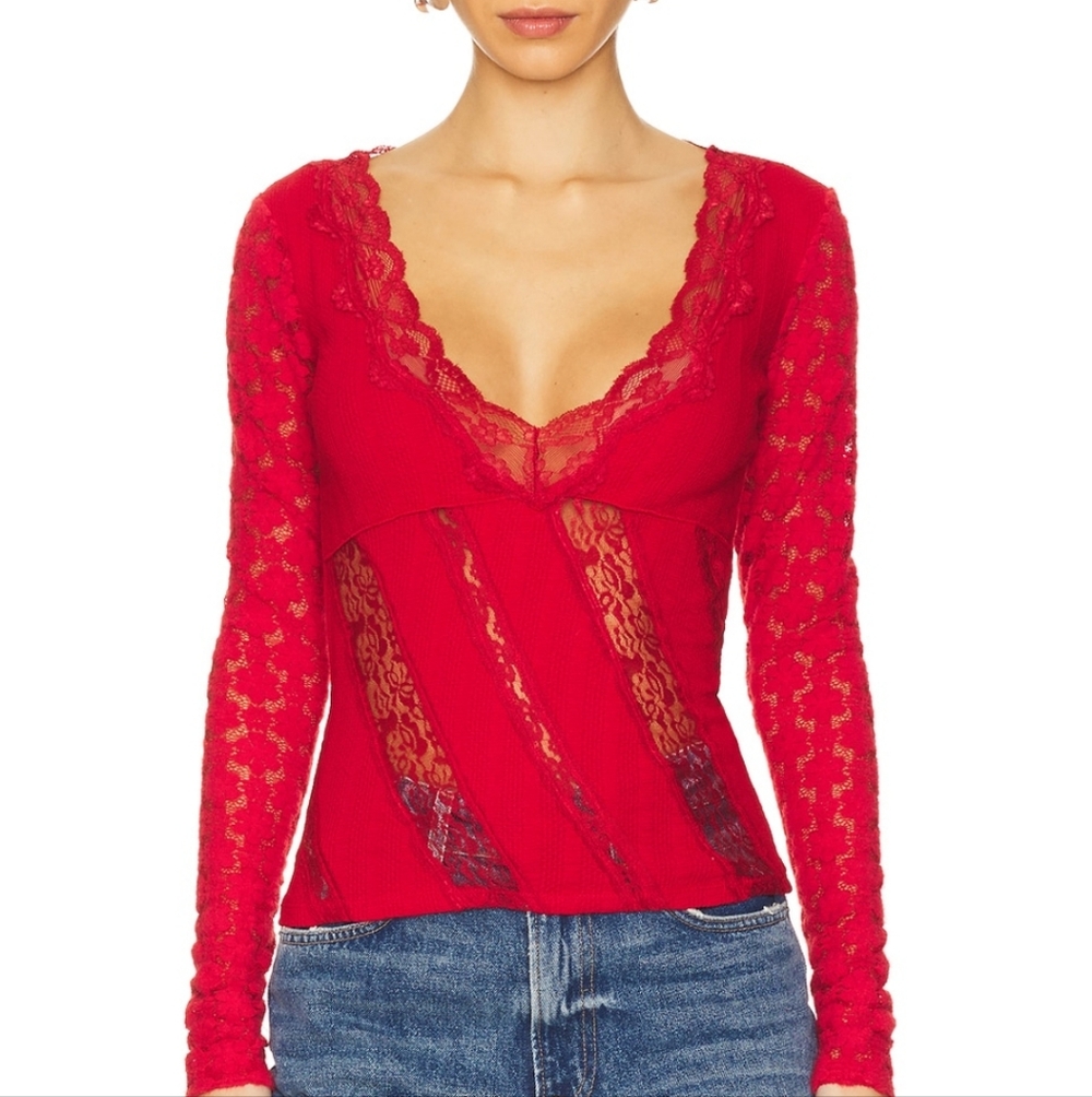 Free People This Could Be Us Long-Sleeve Top Red Medium